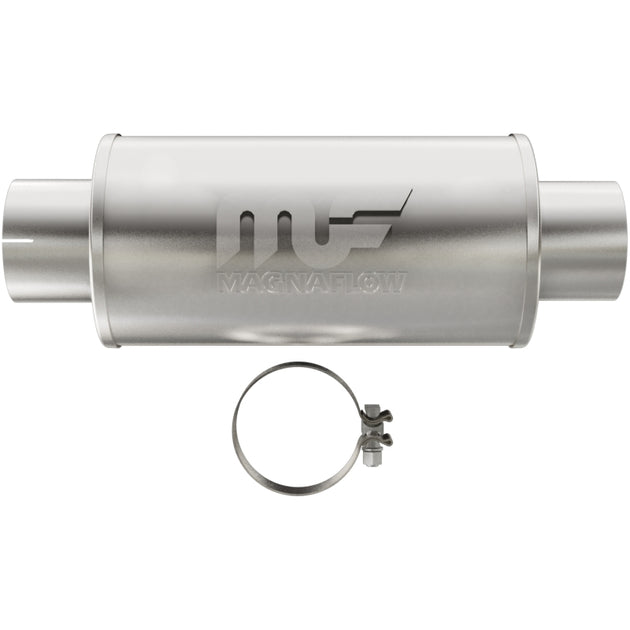 MagnaFlow muffler Mag DSL SS with 7x7x14 inch dimensions, 4-inch inlet and outlet, made of stainless steel for automotive exhaust.