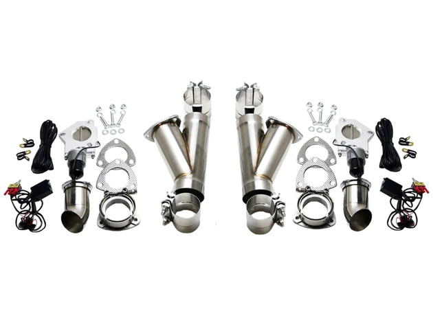 Granatelli 2.5-inch aluminized steel electronic dual exhaust cutout system with slip fit and band clamp for automotive performance.