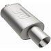 MagnaFlow stainless steel muffler with tip, 14x5x8 inches, featuring dual outlets and polished finish, suitable for vehicle exhaust system.