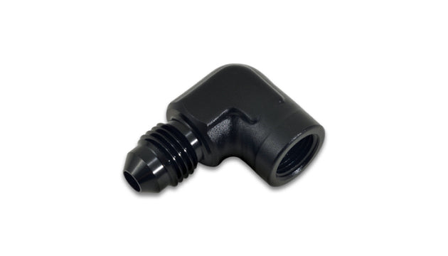 Vibrant -4AN to 1/8in NPT 90-degree adapter fitting, metal fitting with threaded connection, used in automotive fluid systems.