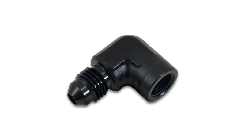 Vibrant -4AN to 1/8in NPT 90-degree adapter fitting, metal fitting with threaded connection, used in automotive fluid systems.