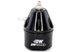 DeatschWerks DWR2000 black adjustable fuel pressure regulator with inlet and outlet ports for automotive fuel systems.