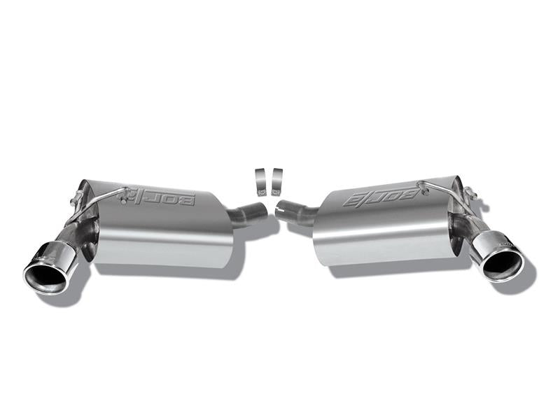 Borla axle back exhaust system for 2010 Camaro 3.6L V6, rear section only, with polished stainless steel tips.