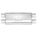 MagnaFlow Magna SS muffler with 24x5x8 inch D/D dual inlet and outlet, stainless steel construction, mounted on vehicle exhaust system