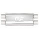 MagnaFlow Magna SS muffler with 24x5x8 inch D/D dual inlet and outlet, stainless steel construction, mounted on vehicle exhaust system