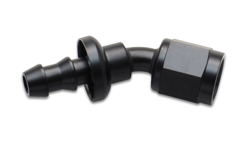 Vibrant 30-degree push-on hose end elbow fitting with -8AN size, designed for high-performance automotive or hydraulic hoses.
