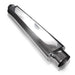Stainless Works stainless steel oval muffler, 24-inch length with 2.5-inch inlet openings, showing smooth polished surface and oval shape.