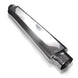 Stainless Works stainless steel oval muffler, 24-inch length with 2.5-inch inlet openings, showing smooth polished surface and oval shape.