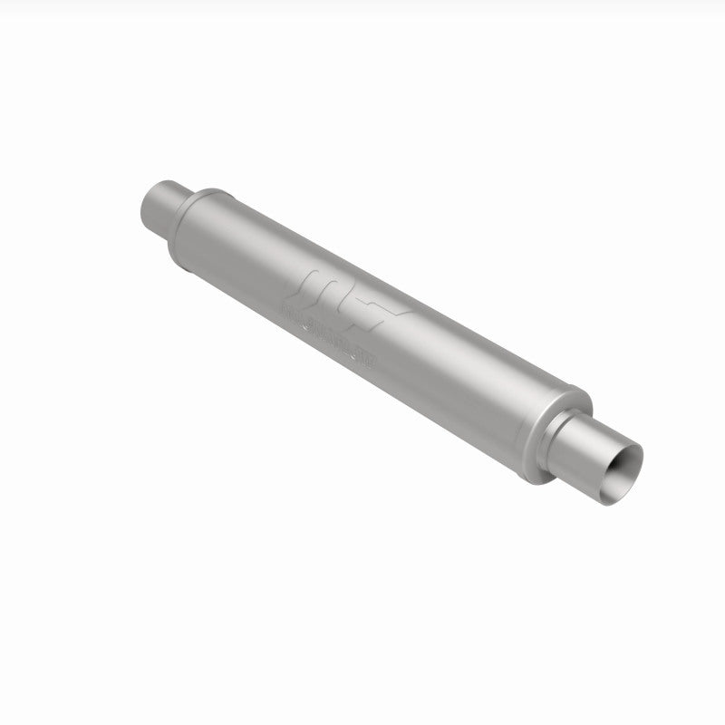 MagnaFlow Mag SS muffler with 22x4x4-inch size and 2.5-inch center inlet, stainless steel construction, for automotive exhaust systems.