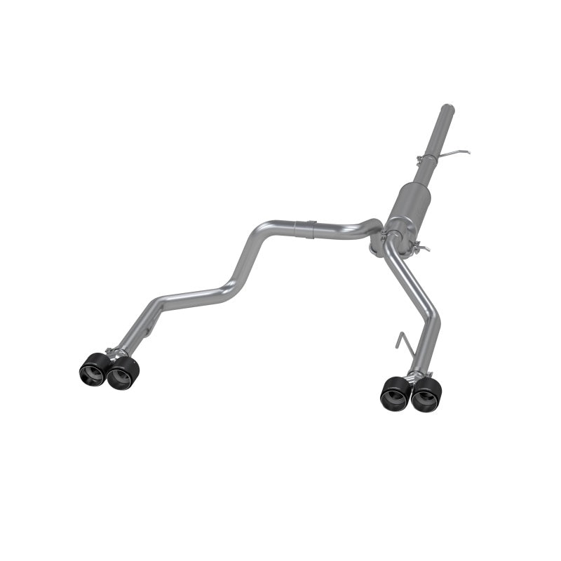 MBRP catback exhaust system for Chevrolet Silverado 1500 5.3L with carbon fiber tips, 3-inch pipe and T304 stainless steel construction.