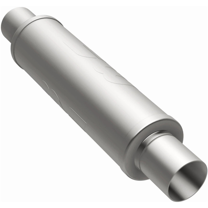 MagnaFlow Mag SS muffler with 14x4x4 inch body and 2.5x2.5 inch inlet/outlet, stainless steel construction, visible on image.