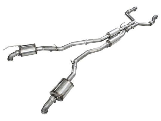 AWE Tuning catback dual rear exit exhaust system with bash guard installed on a 2021+ Ford Explorer Tremor 3.0TT.