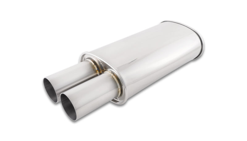 Vibrant Streetpower oval muffler with 3-inch round straight cut tip and inlet, designed for high-performance automotive exhaust systems.