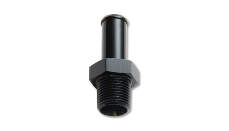 Vibrant 3/8 NPT to 3/8 barb straight fitting, metal fitting for plumbing and fluid transfer applications.