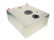Aeromotive 20g A1000 Stealth fuel cell with black exterior, showing fuel tank with mounting brackets and inlet/outlet fittings.