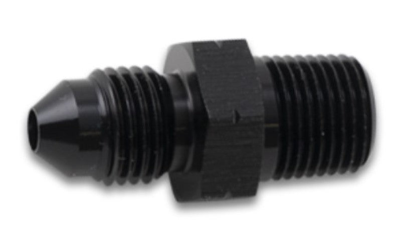 Vibrant BSPT adapter fitting, -6 AN to 1/4 inch -19, showing detailed metal fitting with threading for automotive or hydraulic use.