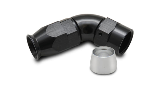 Vibrant -10AN 60-degree hose end fitting for PTFE-lined hose, showing the bright aluminum finish and 60-degree angled design.