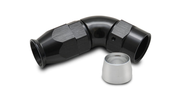 Vibrant -8AN 60-degree hose end fitting for PTFE-lined hoses, showcasing the angled metal fitting with threaded ends.
