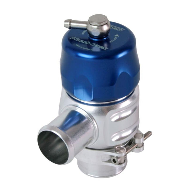 Black Turbosmart BOV Plumb Back Uni 38mm blow-off valve with sleek design and adjustable fittings for turbocharged engines.