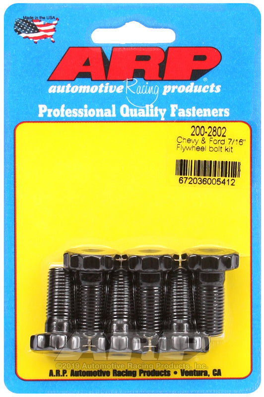 ARP Chevy and Ford 7/16-20 inch flywheel bolt kit, automotive hardware kit with high-strength bolts for engine assembly.