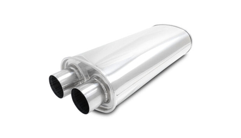 Vibrant Streetpower Oval Muffler with dual inlet and outlet, 18-inch body length, showcasing its vibrant finish and dual exhaust design.