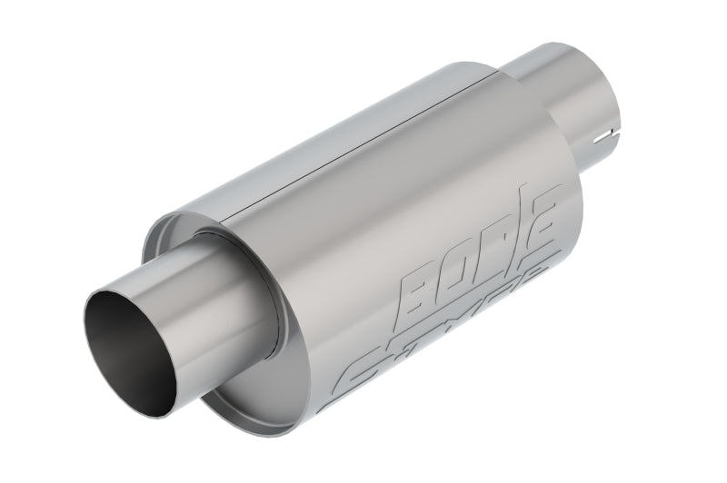 Borla S-Type muffler for 2019 Chevrolet Silverado and Sierra 1500 6.2L with 3.5-inch diameter, showing the polished metal exterior.