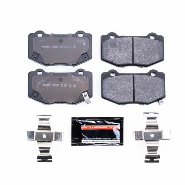 PowerStop racing rear brake pads for Cadillac ATS models 2016-2019, designed for high-performance track driving.