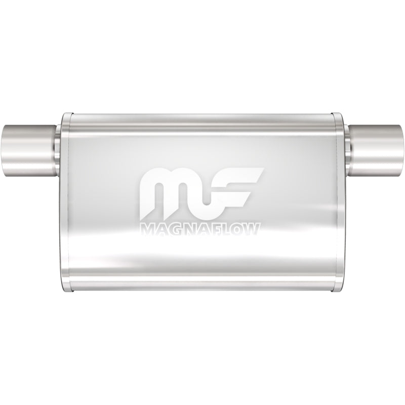 MagnaFlow Mag SS muffler with dimensions 11x4x9 inches, 2.5-inch inlet/outlet, stainless steel construction, for vehicle exhaust systems.