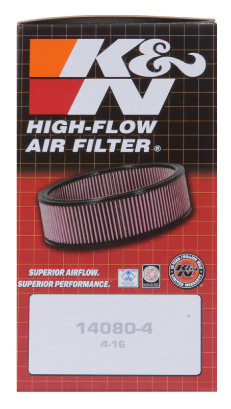 K&N Engineering round drop-in air filter with 5-7/8 inch outside diameter and 4-7/8 inch inner diameter for automotive airflow.