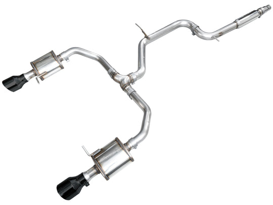 AWE Tuning 22-25 Volkswagen Jetta GLI Touring Edition catback exhaust with diamond black tips, shown installed on the vehicle.