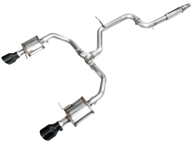 AWE Tuning 22-25 Volkswagen Jetta GLI Touring Edition catback exhaust with diamond black tips, shown installed on the vehicle.