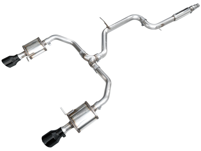 AWE Tuning 22-25 Volkswagen Jetta GLI Touring Edition catback exhaust with diamond black tips, shown installed on the vehicle.