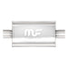 MagnaFlow Mag SS 5X8 14 muffler showing stainless steel construction and inlet/outlet pipes for vehicle exhaust system