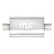 MagnaFlow Mag SS 5X8 14 muffler showing stainless steel construction and inlet/outlet pipes for vehicle exhaust system