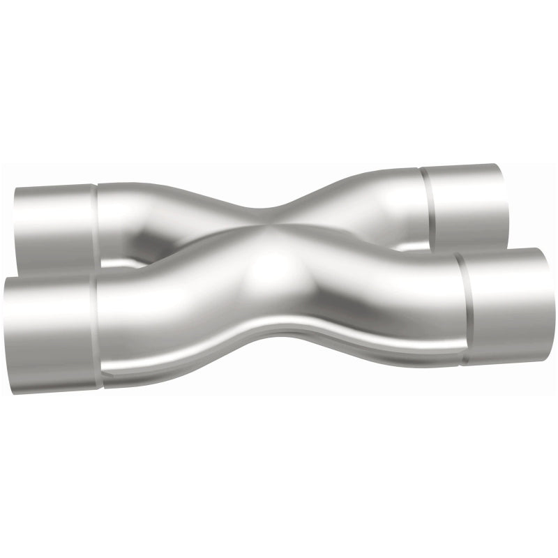 MagnaFlow Smooth Trans X 2.5/2.5 X 12 stainless steel X pipe for vehicle exhaust systems, showing polished metal with welds.