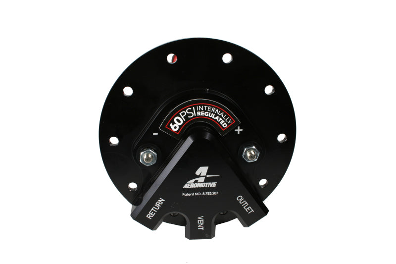 Aeromotive universal fuel pump for EFI returnless systems, 60psi, shown with compact design and electrical connections.