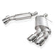 Stainless Works 2016+ Chevy Camaro SS axle back exhaust with red 3-inch pipes, quad tips, and integrated valve system.