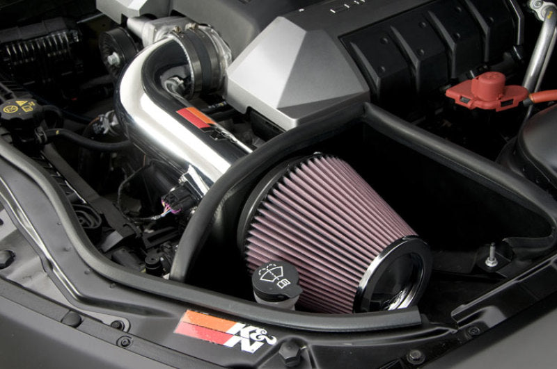 K&N Engineering Polished Typhoon Short Ram Intake for 2010 Camaro 6.2L V8 cold air intake system with polished aluminum finish.
