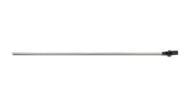 Vibrant replacement dipstick for large oil catch can, showing the long metal rod with measurement markings inside a catch can.