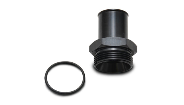 Vibrant black anodized aluminum 1.25-inch hose barb to 16 ORB male fitting with O-ring for plumbing and fluid transfer applications.