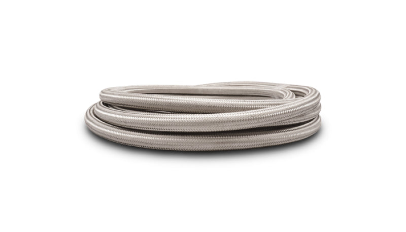 Vibrant -6 AN SS braided flex hose in a 20-foot roll, durable stainless steel braided fuel or oil hose for automotive use