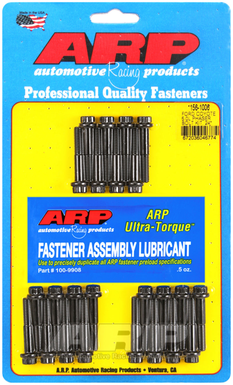 ARP Ford Coyote 5.0L cam drive bolt kit with hardware components for engine assembly and repair.