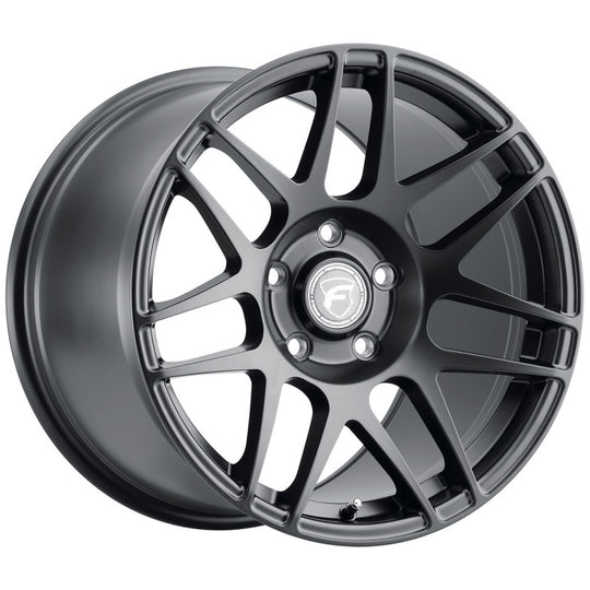 Forgestar F14 Drag 17x9.5 satin black cast wheel with 6x135 bolt pattern, ET25 offset, 6.23-inch backspacing, close-up view
