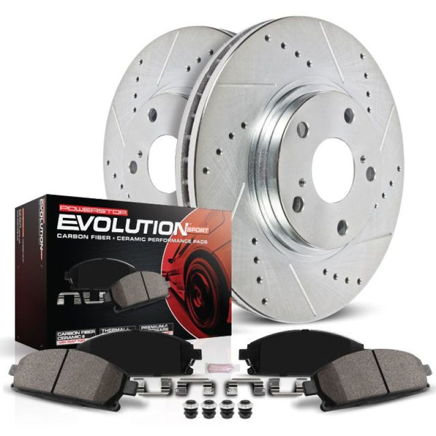 PowerStop Z23 Evolution Sport brake kit for 2006-2013 Chevrolet Corvette front performance brake system with rotors and pads.