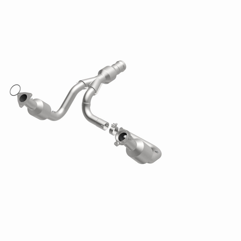 MagnaFlow direct fit catalytic converter for 2015 GMC Yukon XL V8 6.2L engine, shows the stainless steel component with mounting points.