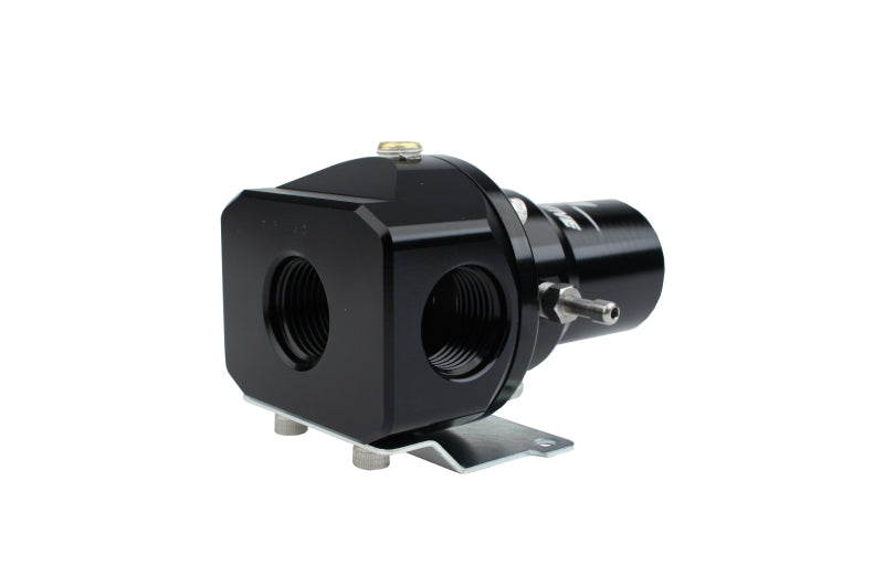 Aeromotive fuel pressure regulator with 30-120 PSI range, .313 valve, two AN-10 inlets, and AN-10 bypass for automotive fuel systems.