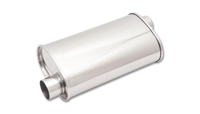 Vibrant StreetPower Oval Muffler with 5x9 inch body and 15 inch length, featuring 2.5 inch I.D. and offset design for car exhaust.