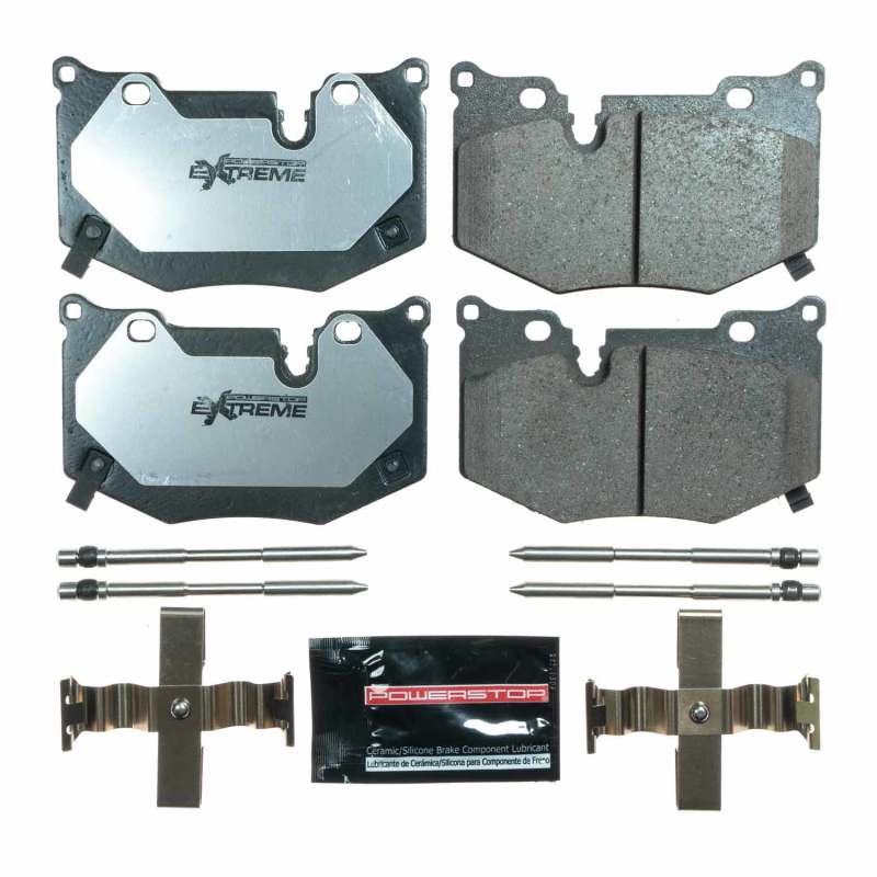 PowerStop rear Z26 extreme street brake pads with hardware for 2020 Chevrolet Corvette C8 Z51, performance brake components.