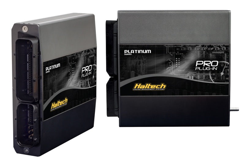 Haltech Platinum PRO Direct Kit for programmers and tuners, showing the compact electronic device with connectors and cables.
