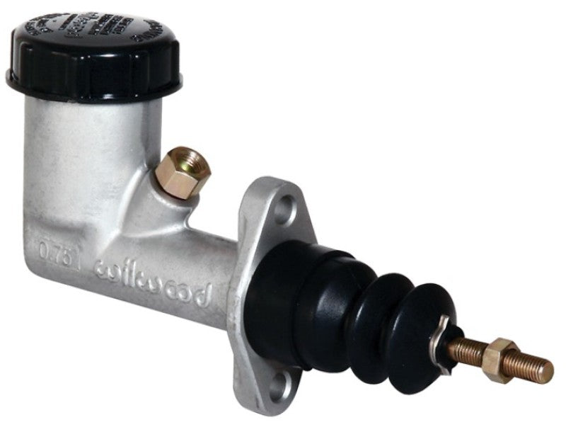Wilwood aluminum brake master cylinder with 5/8 inch bore, showing its sleek aluminum body and mounting components.
